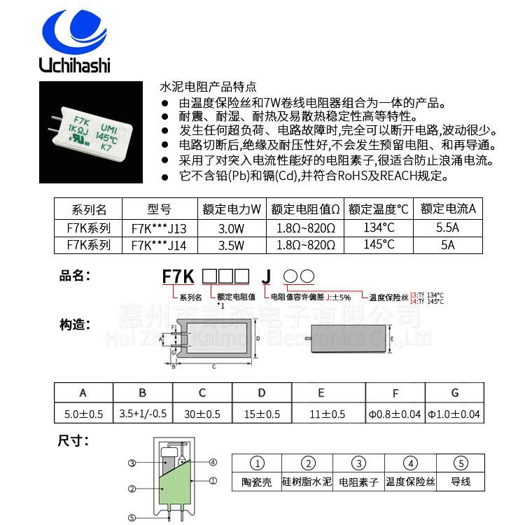 供应UCHIHASHI电阻器,F7K日本内桥电阻器