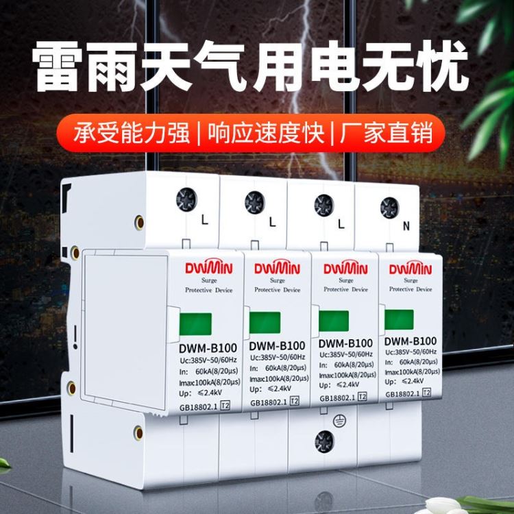 德威民DWM-B100-4P三相防雷浪涌保护器4P工业防雷击避雷器380V 100Ka开关电源电涌保护器