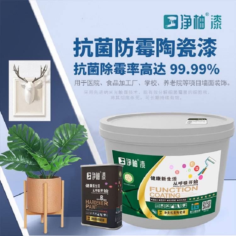 净柚漆工程P1系列净美抗菌陶瓷漆杀菌消毒内墙水性涂料5L装抗菌釉面漆杀菌涂料学校涂料医院涂料净味漆除醛涂料杀菌率99.9