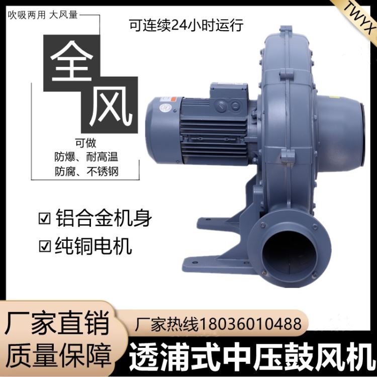 耐高温隔热型TB150-7.5H透浦式鼓风机5.5KW工业炉隔热助燃引风机全风