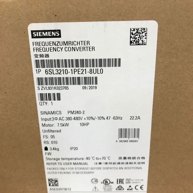 西门子6SL3210-1PE21-8UL0 运动控制部 SINAMICS  模块式设计变频器的功率模块 PM240-2