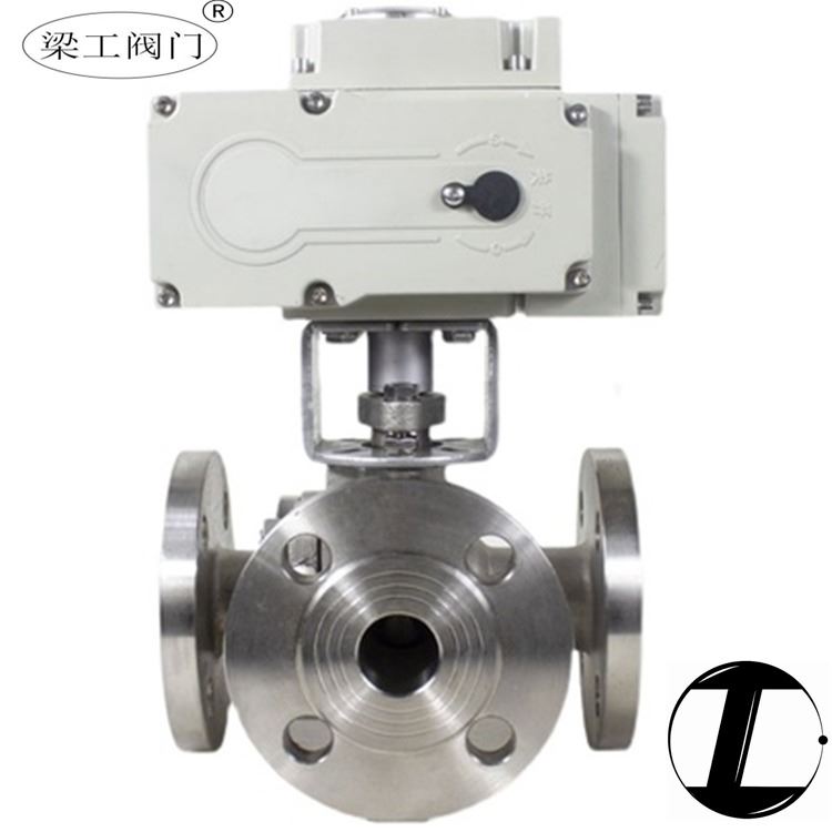 梁工厂家直销电动三通球阀不锈钢法兰T型L型转换向分流防爆Q944/5切断开关阀门DN100125150200250300