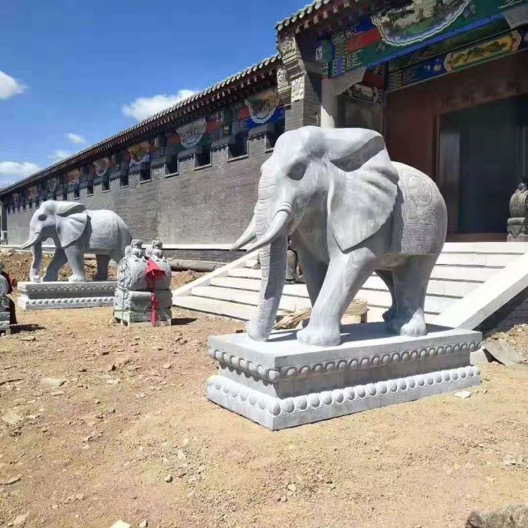 招财石雕大象定制 厂区门口石雕大象 富祥 招财石雕大象厂家定制 吉祥如意卷鼻大象一对