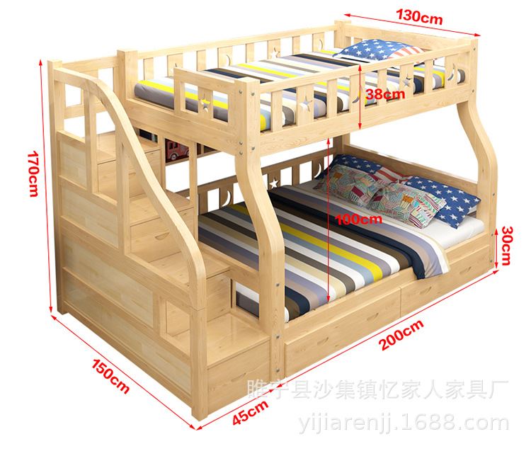 热销儿童实木床上下床 卧室木家具简约现代双人松木床实木床子母床直销