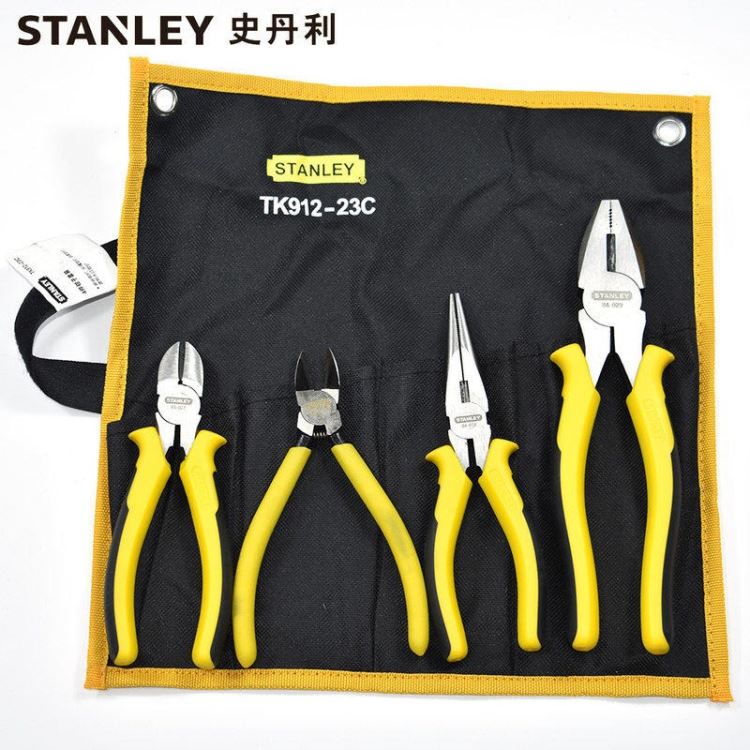 史丹利钳子套装4件套钢丝钳尖嘴钳斜嘴钳水口钳工具组套TK912-23  STANLEY工具