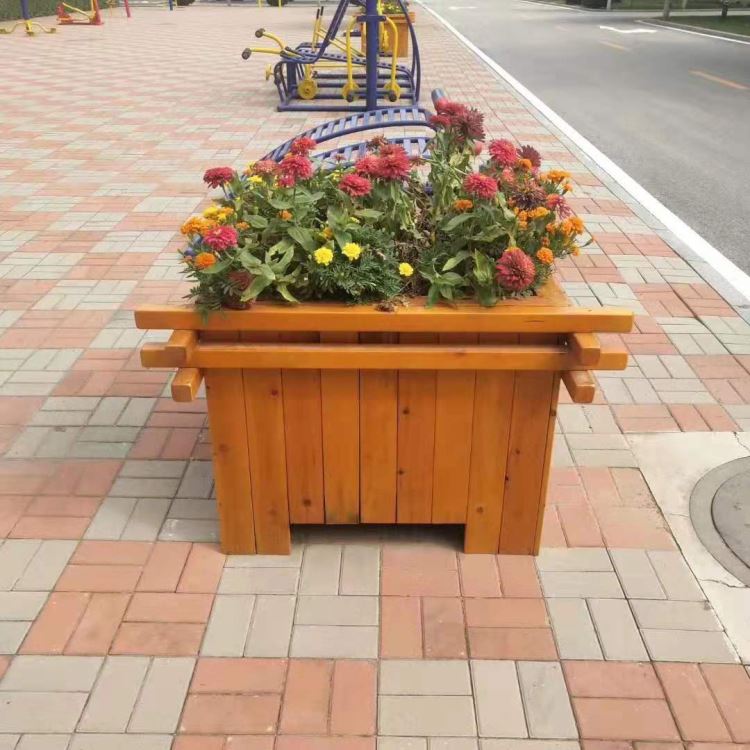 碳化木花箱街道专用花箱铝合金花箱 景观花箱 防腐木花箱 道路隔离花箱 护栏一体式花箱