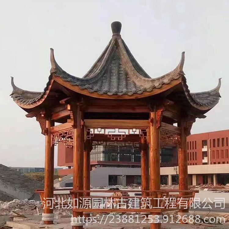 园林仿古建筑双层凉亭 景区仿古建筑六角凉亭 如源园林 仿古建筑防腐木质凉亭