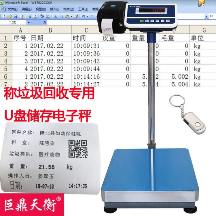 巨鼎天衡JDTH-AO919E垃圾分类电子秤 环保75kg垃圾分类电子秤4G网线上传数据 医疗统一专用型